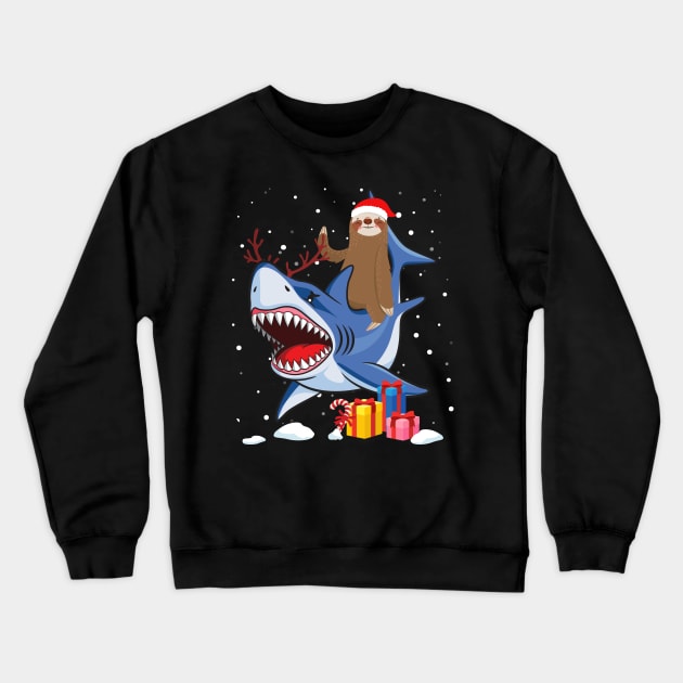 Santa Sloth Riding a Shark Reindeer-Sloth Christmas Gift Crewneck Sweatshirt by maximel19722